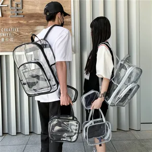 Conjunto de mochilas de PVC transparente de gran capacidad con ribete en negro y gris