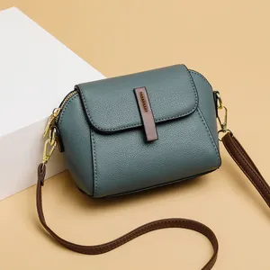 Borsa a Tracolla Donna in Pelle PU Texture Litchi Piccola Borsa Quadrata con Tracolla a Contrasto Hardware Dorato Borsa Quotidiana