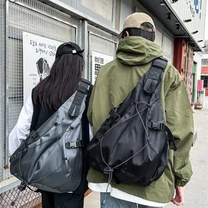 Men Large Capacity Techwear Messenger Bag Waterproof Nylon Outdoor Tactical Crossbody Bag Urban Workwear Chest Bag Shoulder Pack