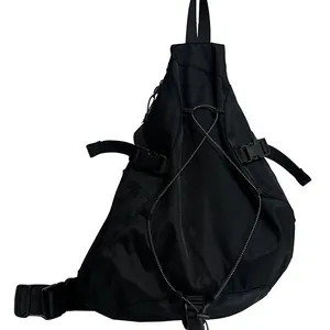 Men's black tactical crossbody bag with adjustable elastic cords and buckle closure