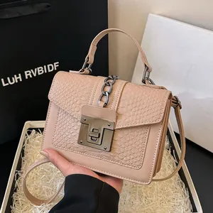 Vintage Krokodilmuster PU Leder Eckige Tasche Für Damen Luxus Metallkette Schlossverschluss Schulter Umhängetasche Handtasche Mode 2024
