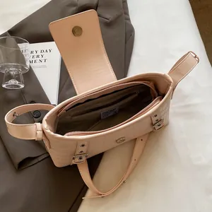 Chic beige stone pattern underarm bag with crocodile texture and elegant metal hardware