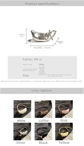 Detailed size chart and product parameters for the PU leather crescent crossbody bag