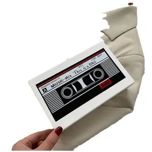 Vintage cassette tape shaped white box bag with a creative radio style and chain strap
