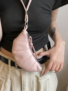 French Niche Fashion Mini Croissant Bag For Women PU Leather Pleated Neck Hanging Crossbody Bag Small Dumpling Shoulder Bag