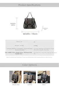 Detailed view showing dimensions and color options of the vintage British style PU backpack