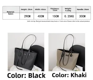 Size chart showing nylon tote bag dimensions 40x29x15cm and 30cm shoulder strap height