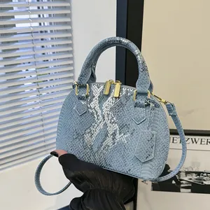 Women Fashion Shell Bag Snake Pattern PU Leather Shoulder Bag Luxury Top Handle Crossbody Bag For Lady Daily Use Travel Bag