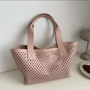 Fashion Hollow Out Laser Cut PU Leather Tote Bag With Inner Pouch Large Capacity Women Shoulder Bag Casual Trendy Handbag
