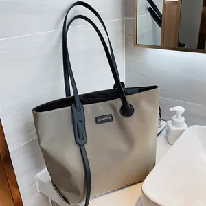 Women Large Capacity Nylon Tote Bag Waterproof Casual Shoulder Bag For Work Travel Daily Commute Simple Solid Color Handbag