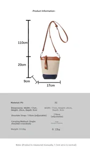 Vue détaillée du sac seau tissé avec logo MYCARE et dimensions 17x20x9cm