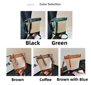Détails des sacs seaux en toile avec finitions en cuir dans cinq options de couleurs
