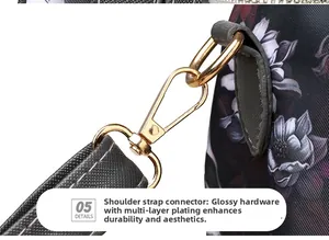 Close-up of golden metal spring buckle with durable multi-layer plating on shoulder strap