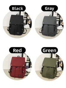 Four different colors of large capacity nylon backpacks showing black, gray, red and green