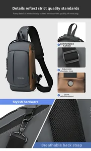 Détails du sac bandoulière moto avec port USB, serrure à code et poignée de transport robuste