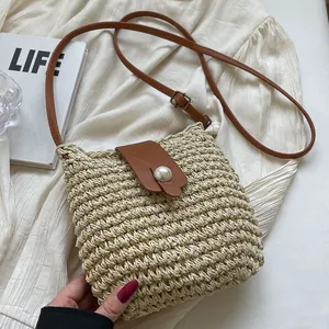 Dames Handgeweven Strotas Schoudertas Zomer Strandtas Met Kwastjes Namaakparel Decoratie Boheemse Vakantie Reishandtas