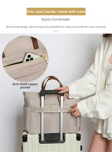 Detail of laptop bag showing trolley sleeve for luggage and hidden anti-theft pocket