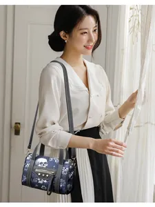 Gothic Boston bag with skull floral print and adjustable shoulder strap for women