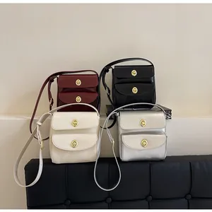 Vintage vierkante crossbodytassen in vier kleuren met gouden draaisluitingen