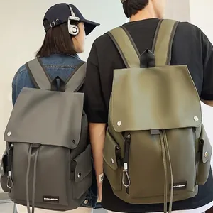 Minimalist large capacity school backpack in gray and green for college and high school