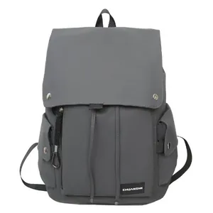 Minimalist grey large capacity backpack with waterproof fabric and metal buckles