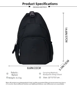 Guida alle dimensioni per questo zaino monospalla in nylon con pesi e misure