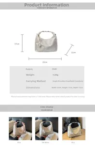 Size guide for embroidered handbag showing dimensions 22x17x11cm and fabric material detail