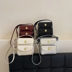 Minimalistische vierkante crossbodytassen in bordeaux, zwart, wit en zilver met gouden slot