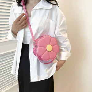 Dames Lieve Bloemvormige Crossbodytas PU Leer Zonnebloem Madeliefje Kleine Ronde Schoudertas Stiksels Details Rits Mini Portemonnee