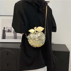 Borsa a Tracolla a Forma di Mela con Paillettes alla Moda Lussuosa Borsa a Spalla con Catena Mini Portamonete da Donna