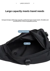 Detail view of large capacity chest bag with main compartment and front zipper pocket