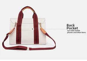 Detail of canvas tote bag featuring a functional rear pocket for phone and card storage