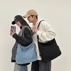 Grote Capaciteit Gewassen Denim Draagtas Lichtgewicht Unisex Casual Schoudertas Met Verstelbare Riem Retro Hobo Tas