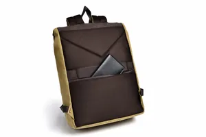 Detailed view of breathable padded back and anti-theft zipper pocket on canvas backpack
