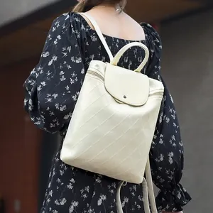 Fashion Women Quilted Rhombus PU Leather Backpack Large Capacity Waterproof Travel School Bag With Flip Metal Buckle Casual