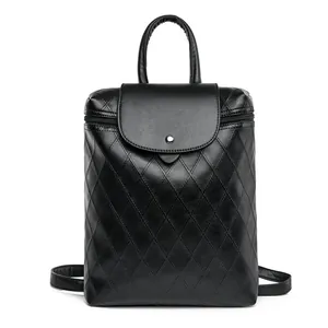 Stylish black leather backpack for women featuring classic quilted diamond pattern