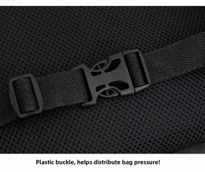 Detail of durable plastic buckle and nylon strap on breathable honeycomb mesh back