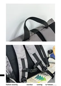 Detalle de tela gris de panal y sistema de espalda acolchada transpirable con hebilla