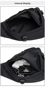 Internal display of large capacity crossbody bag with zipper opening and storage compartments