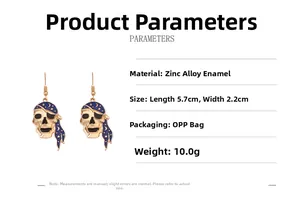 Detailed view of pirate skull alloy earrings with blue oil drip and celestial patterns