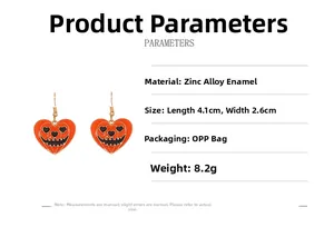 Détail des boucles d'oreilles cœur d'Halloween avec citrouille et dimensions