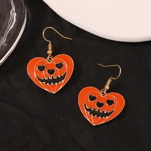 Boucles d'oreilles cœur citrouille d'Halloween à la mode avec crochets dorés