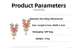 Detailed dimensions and specs of Christmas elk earrings with colorful rhinestones
