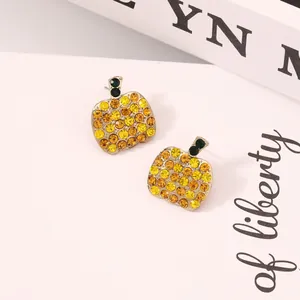 Chic apple-shaped earrings with colorful sparkling rhinestones and gold metal finish