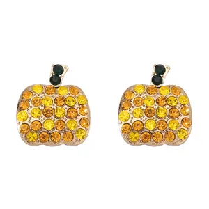 Exquisite pumpkin stud earrings with yellow and orange crystals for Halloween