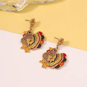 Sparkling crystal turkey drop earrings with multicolored rhinestones for Thanksgiving