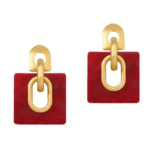 Pendientes Largos Geométricos Retro Franceses Aleación Oro Mate Acetato de Celulosa Patrón Mármol Cuadrado Redondo Arco Joyería