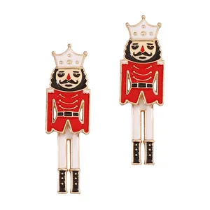 Christmas Nutcracker Soldier Drop Earrings Fashion Zinc Alloy Enamel Cartoon Soldier Ear Jewelry For Women Holiday Festive Gift