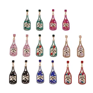 Pendientes de Gota de Botella de Champaña con Strass Aleación de Zinc con Poste de Acero Inoxidable Joyería Mujer