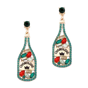 Pendientes de botella de champán con diamantes de imitación de colores y oro